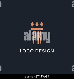 PK-Logo Initial mit Säulen-Symbol-Design, luxuriöses Monogramm-Logo für Anwaltskanzlei und Anwaltsvektorgrafik Stock Vektor