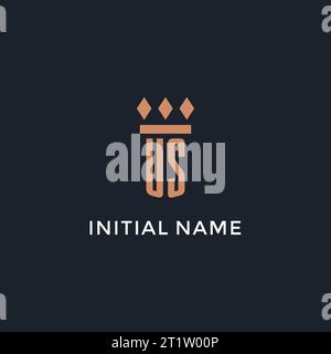 US-Logo Initial mit Säulen-Symbol-Design, luxuriöses Monogramm-Logo für Anwaltskanzlei und Vektorgrafik Stock Vektor