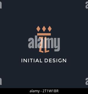 ZL-Logo Initial mit Säulen-Symbol-Design, luxuriöses Monogramm-Logo für Anwaltskanzlei und Anwaltsvektorgrafik Stock Vektor