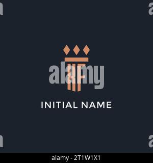 XF-Logo Initial mit Säulen-Symbol-Design, luxuriöses Monogramm-Logo für Anwaltskanzlei und Anwaltsvektorgrafik Stock Vektor