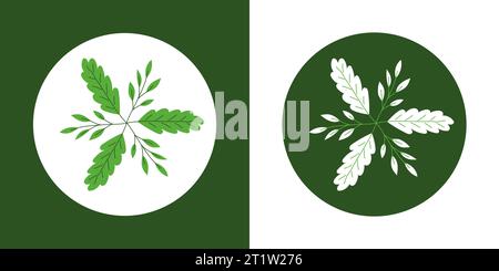 Eiche Waldbaum Blätter Emblem auf hellem und dunklem Hintergrund. Stock Vektor
