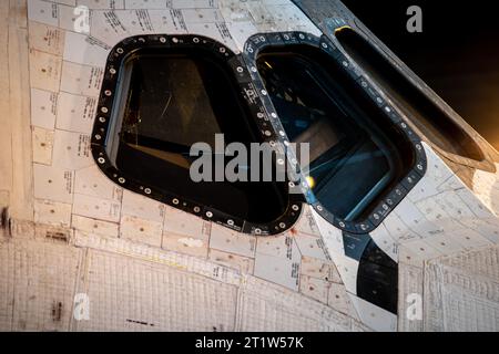 Nahaufnahme des Cockpits eines Space Shuttle Stockfoto