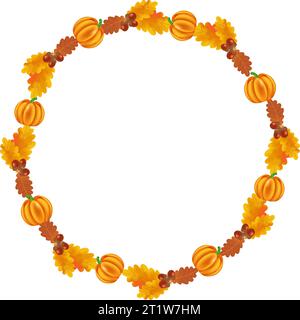 Eichenblätter und Kürbis, halloween, Hintergrundkreis, Illustrationsvektor Stock Vektor