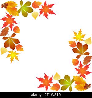 Herbstahorn, Eichenblätter Hintergrund Rahmen, Illustrationsvektor Stock Vektor