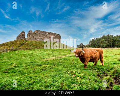 Das Bild zeigt die Ruine der Festung Castle Roy aus dem 12. Jahrhundert in der Nähe des Dorfes Nethy Bridge, erbaut und einst vom Clan Comyn und Clan Grant besetzt Stockfoto