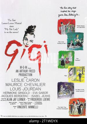 Gigi (MGM, 1958). Musik. Mit Leslie Caron, Maurice Chevalier. Filmposter Stockfoto