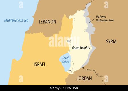 Vektorkarte der Golanhöhen und der nördlichen Grenze Israels zu Lebano Stock Vektor