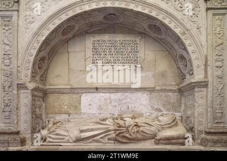 Grabhügel, Doncels Großmutter, Sancha Vázquez in der Doncel Kapelle, Familienbegräbnis, Santa Maria Kathedrale, Sigüenza, Guadalajara, Spanien. Stockfoto