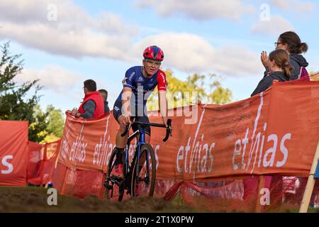 Waterloo, USA. Oktober 2023. Der belgische David Haverdings wurde am 15. Oktober 2023 während des Cyclocross-Wettbewerbs der UCI-Weltmeisterschaft in Waterloo, Wisconsin, USA, im Einsatz gezeigt. (Foto: Bill Schieken/SIPA USA) Credit: SIPA USA/Alamy Live News Stockfoto