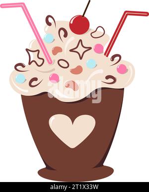 Abstraktes Dessert in einer Tasse mit Cocktailhalmen und Dekorationen. Happy International Dessert Day. Isolieren. EPS. Vektor für Poster, Plakate, Grüße oder Einladung, Preis, Etikett, Hintergrundbild oder Web Stock Vektor