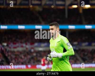 Oslo, Norwegen. September 2023. Oslo, Norwegen, 15. Oktober 2023: Torhüter Unai Simon (23 Spanien) wird während des Qualifikationsspiels zur UEFA EURO 2024 zwischen Norwegen und Spanien im Ullevaal Stadium in Oslo, Norwegen, gesehen. (ANE Frosaker/SPP) Credit: SPP Sport Press Photo. /Alamy Live News Stockfoto