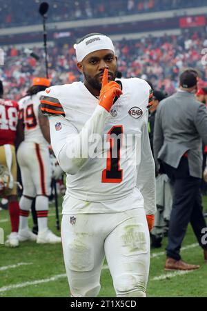 Cleveland, Usa. Oktober 2023. Juan Thornhill (1) von Cleveland Brown reagiert auf die Niederlage gegen San Francisco 49ers in Cleveland, Ohio am 15. Oktober 2023. Foto: Aaron Josefczyk/UPI Credit: UPI/Alamy Live News Stockfoto