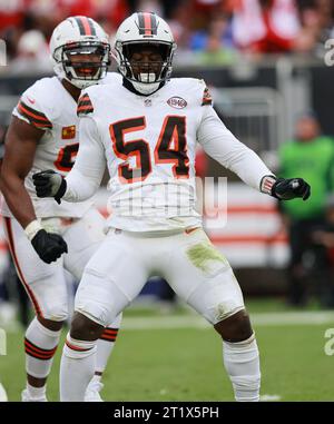 Cleveland, Usa. Oktober 2023. Cleveland Browns Ogbo Okoronkwo (54) feiert im vierten Quartal in Cleveland, Ohio, am 15. Oktober 2023 ein Defensivspiel gegen die San Francisco 49ers. Foto: Aaron Josefczyk/UPI Credit: UPI/Alamy Live News Stockfoto