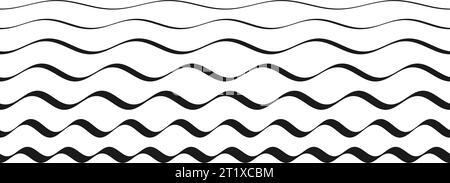 Gewelltes Rahmenmuster festgelegt. Erfassung von sich wiederholenden Kurvenlinien. Grafische Designelemente zur Dekoration. Wackelige und kurvige Teiler und Trennelemente sind verpackt. Vektorbündel Stock Vektor