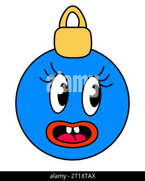 Retro 70er 60er 80er Jahre Hippie Groovy Weihnachtsspielzeug. Illustration der Vektorabwicklung. Stock Vektor