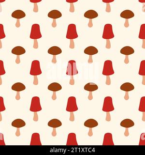 Nahtloses Muster mit roten und braunen Pilzen. Vektor-Hintergrund flach. Stock Vektor