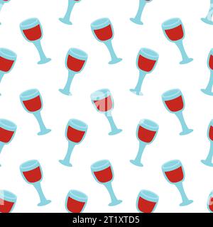 Nahtloses Muster mit Weinglas. Hintergrund für Rotwein. Illustration der Vektorabwicklung. Stock Vektor
