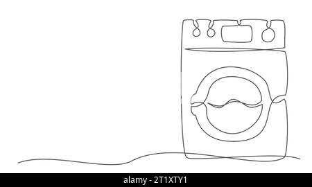 Einzeilige Zeichnung der Waschmaschine isoliert auf weißem Hintergrund Stock Vektor
