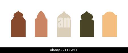 Islamische Fenster im orientalischen Stil. Set aus arabischen Bögen und Türen in Boho-Farben. Silhouette der Moschee. Minimalistische Vektorillustration Stock Vektor