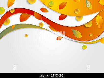 Heller herbstlicher welliger Hintergrund mit Blättern und glänzenden Perlen. Vektor-künstlerisches Design Stock Vektor