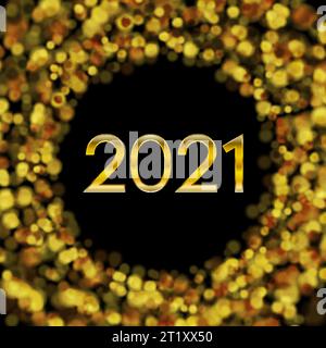 Neujahr 2021: Goldene Bokeh-Partikel abstrakter glänzender Hintergrund. Weihnachtsgrußkarte Vektor-Design Stock Vektor