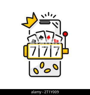 777 Walzen Spieler Roulette, Spielgerät Slot Farblinie Symbol. Vektor-Spielautomat mit Lucky Sivens, Kombinationsspielautomat Stock Vektor