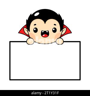 Niedliche Halloween-Vampirfigur Im Kawaii-Stil Mit Weißem Brett Stock Vektor