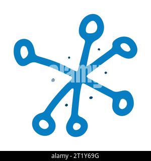 Kritzeln Sie die Weihnachtsschneeflocke. Handgezeichneter Schnee auf weißem Hintergrund. Weihnachtsstrich Punkt Winterfeiersymbol des Neujahrs. Kältezeichen. Fes Stock Vektor