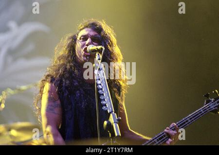 Mailand Italien 11.06.2000: Der Sänger und Bassist Tom Araya von der Slayer-Band während des Gods of Metal Festivals im Stadio Brianteo Stockfoto