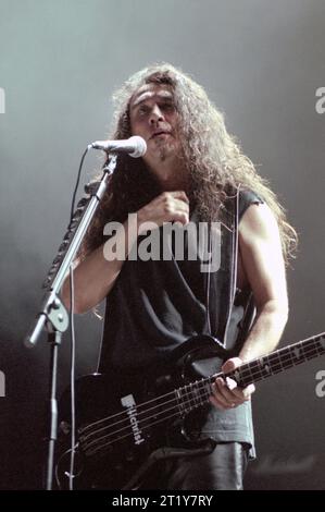 Mailand Italien 11.06.2000: Der Sänger und Bassist Tom Araya von der Slayer-Band während des Gods of Metal Festivals im Stadio Brianteo Stockfoto