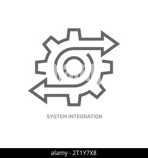 Datenbetrieb und Systemintegrationsprozess mit dünnem Zahnrad. Trend umreißen Moderne einfache Recycling- oder Ausführungslogotypgrafisches Designelement Stock Vektor