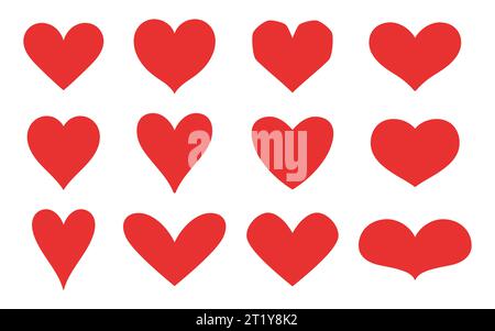 Set handgezeichneter roter Herzen. Vektor-Illustration, Doodle-Stil. Cartoon-Vektor-Herzen-Kollektion. Stock Vektor