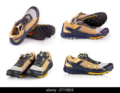 Outdoor Schuhe für Mann für unterschiedliche Aktivitäten, Trail Running, Laufen, Klettern, Wandern, Studio schießen auf weißem Hintergrund Stockfoto