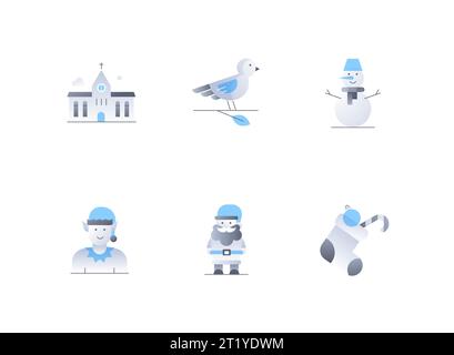 Winterferien und Traditionen – flaches Design mit Ikonen Stock Vektor