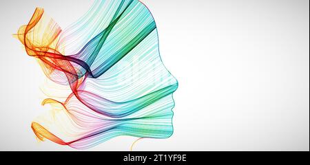 Die Silhouette eines menschlichen Kopfes ist voller Wellen. Abstrakter Vektorhintergrund. Stock Vektor
