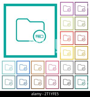 Bei der Verzeichnisverarbeitung werden flache farbige Symbole mit Quadrantenrahmen auf weißem Hintergrund umrissen Stock Vektor