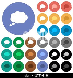 Einzelne ovale Gedankenwolke einfarbige flache Symbole auf runden Hintergründen. Inklusive weißer, heller und dunkler Icon-Varianten für Hover- und aktive STA Stock Vektor