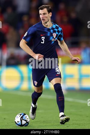 Cardiff, Großbritannien. Oktober 2023. Borna Barisic aus Kroatien während des Qualifikationsspiels zur UEFA-Europameisterschaft im Cardiff City Stadium. Der Bildnachweis sollte lauten: Darren Staples/Sportimage Credit: Sportimage Ltd/Alamy Live News Stockfoto