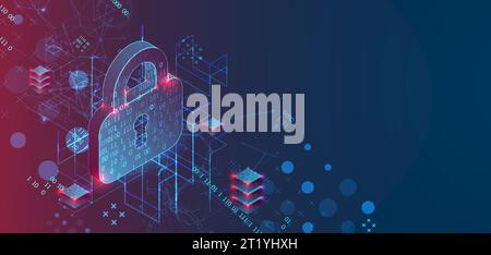 Die Sicherheit personenbezogener Daten veranschaulicht die Idee von Cyberdaten oder Datenschutz. Farbige abstrakte Internettechnologie. Stock Vektor