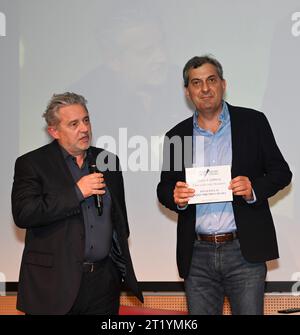 Mailand, . Oktober 2023. Mailand, Italien Mario Calabresi gewinnt den Chiara-Preis 2023 mit seinem Buch Una volta sola von Mondadori im Finale mit Edoardo Albinati und Emiliano Morreale auf dem Foto: Mario Calabresi Credit: Independent Photo Agency/Alamy Live News Stockfoto