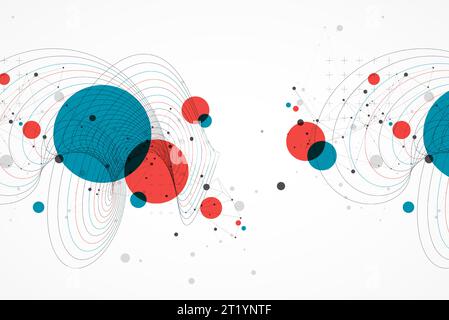 Abstrakter wissenschaftlicher Hintergrund mit verdrehter Figur und Plexus-Effekt. Stock Vektor