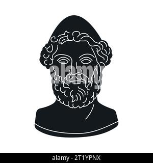 Statue des Hephaestus-Black-Konzepts. Der antike griechische gott, isoliert auf schwarzem Hintergrund. Digitale Illustration für Webseite, mobile App, Promo. Stock Vektor