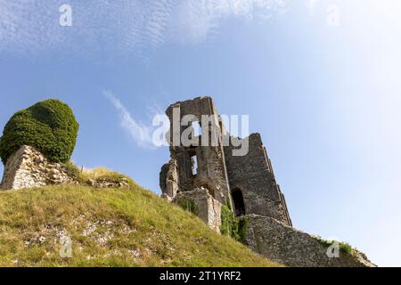 Corfe Castle Steinruinen auf der Isle of Purbeck in Dorset, eine Burg aus dem 11. Jahrhundert, die von Wilhelm dem Eroberer, England, im Herbst 2023 erbaut wurde Stockfoto