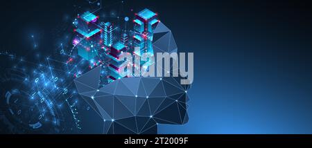 Künstliche Intelligenz (KI) und Big-Data-Konzept. Computer-Cyber-Mind. Hintergrund des Technologievektors. Stock Vektor