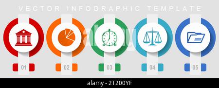 Flacher Symbolsatz im Bildungsbereich, verschiedene Symbole wie Architektur, Diagramm, Uhr, Waagen und Ordner, Vektor-Infografik-Vorlage, Web-Schaltflächen Co Stock Vektor