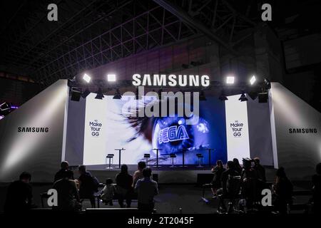 Chiba, Japan. September 2023. Südkoreas SAMSUNG Messestand auf der Tokyo Game Show 2023 in Makuhari Messe, Chiba. Videospielmacher und -Publisher sowie Vertreter der sozialen Medien waren in großer Zahl auf der Tokyo Game Show vertreten. (Credit Image: © Stanislav Kogiku/SOPA Images via ZUMA Press Wire) NUR REDAKTIONELLE VERWENDUNG! Nicht für kommerzielle ZWECKE! Stockfoto