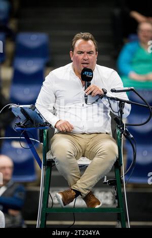 Antwerpen, Belgien. Oktober 2023. Die Abbildung zeigt den Schiedsrichter während eines Qualifikationsspiels für das European Open Tennis ATP Turnier am Montag, den 16. Oktober 2023 in Antwerpen. BELGA FOTO JASPER JACOBS Credit: Belga News Agency/Alamy Live News Stockfoto