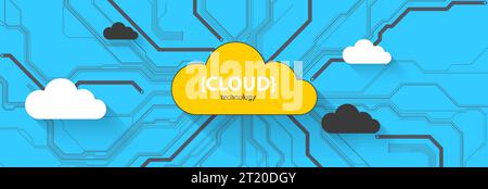 Cloud-Speichertechnologie. Hintergrund für integriertes digitales Webkonzept. Stock Vektor