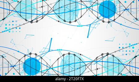 Abstrakter DNA-Hintergrund mit Plexus-Effekt. Wissenschaftlich-technologisches Konzept. Stock Vektor