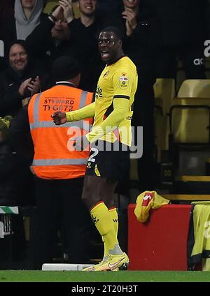 TOR 1:0, Ken Sema von Watford Torfeier. - Watford gegen West Bromwich Albion, Sky Bet Championship, Vicarage Road Stadium, London, Großbritannien - 20. Februar 2023. Nur redaktionelle Verwendung – es gelten Einschränkungen für DataCo Stockfoto